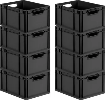 Produktbild von SuperSparSet 8x Eurobox NextGen Grip | HxBxT 22x30x40cm | 20 Liter | Griffe offen | Schwarz | Eurobehälter, Transportbox, Transportbehälter, Stapelbehälter