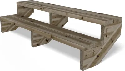 Productafbeelding van Massieve Houten Terrastrap met 2 Treden - 150 cm Breed