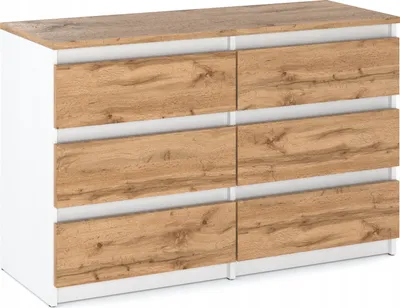 Image de Commode à 6 tiroirs Blanc mat/ Chêne Wotan 100x33,5x71,5 Sideboard Armoire à tiroirs pour salon Chambre à coucher Meubles de rangement Armoire à vêtements