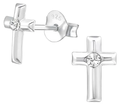 Produktbild von Kreuz Ohrstecker: Silber Ohrringe mit Kristall