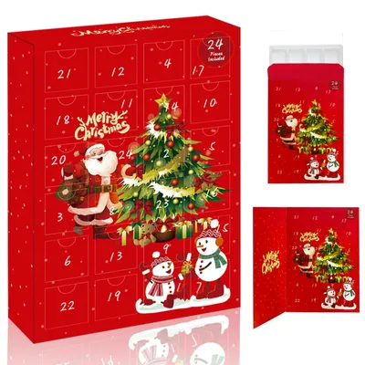Image de Calendrier de l'Avent en carton à remplir - 24 compartiments en papier - Rouge