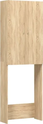 A tall, narrow cabinet with two doors on top and an open space below, all made of wood-look material.