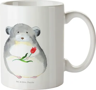 Produktbild von Mr. & Mrs. Panda Plastikbecher Chinchilla Blume - Weiß - Geschenk, Trinklernbecher, Lustige Sprüche, Chaos, Haferl, Büro, Kindertasse, Liebeskummer, Kinderbecher, Pott