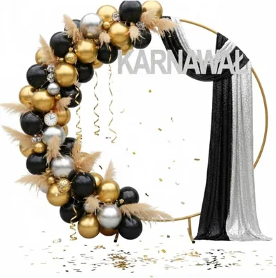 Zdjęcie produktu dla Złote koło stojak na balony stelaż metalowy łuk karnawał dekoracja 200 cm