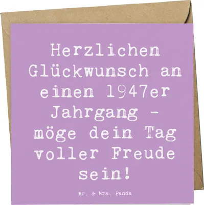 Produktbild von Mr. & Mrs. Panda Grußkarte Spruch 1947 Geburtstag - Lavendeltraum - Geschenk, Freude, Alter, Geburtsjahr, Geburtstagsgeschenk, anlasskarte, 1947er, Glückwunschkarte