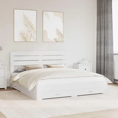 Image de Maison Exclusive - Cadre de lit avec tiroirs Blanc 180 x 200 cm Matériau dérivé du bois