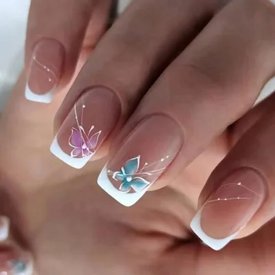 Produktbild von 24 Stück Schmetterling Nägel Aufkleben Kurz Weiß Fingernägel Frauen 8white Butterfly13