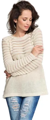 Produktbild von Damen Pullover Strickpullover Pulli Rundhals; Beige S/M 36/38