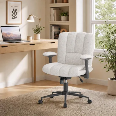 Produktbild von Verstellbarer Criss Cross Stuhl, Schminktisch Stuhl, Ergonomischer Drehstuhl, Komfortabler Schreibtischstuhl, Höhenverstellbar, Drehstuhl, Weiß
