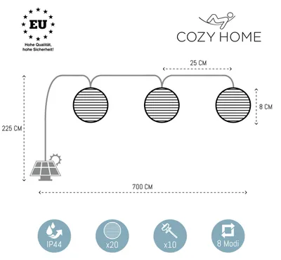 Produktbild von Solar Lichterkette außen wetterfest 7M 20 LED Lampions CozyHome