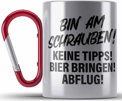 Produktbild von Trendation - Auto Tuner Edelstahl Tasse Karabiner Geschenke Autotuner Geschenkidee Autoliebhaber Edelstahl Tasse Karabiner für Männer Autofan Karabiner Edelstahl Tasse Karabiner Edelstahl (Rot)
