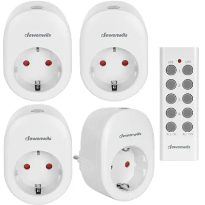 Produktbild von DEWENWILS Funksteckdosen Set mit Fernbedienung, 4er-Set, Innen, Weiß, 2300W