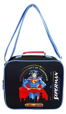 Zdjęcie produktu dla Torba na lunch Superman – czarna torba na kanapki z zamkiem błyskawicznym