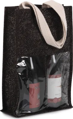 Produktbild von Kimood Jute Flaschentasche Flaschentüte Jutebeutel Weinverpackung, Größe:U, Farbe:Black/Silver
