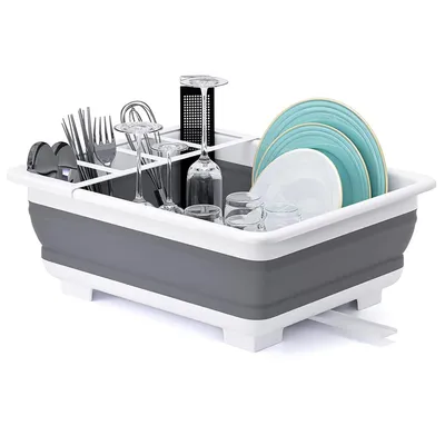 Produktbild von Zusammenklappbares Geschirr-Abtropfgestell & Aufbewahrungsorganizer - 2-in-1 platzsparendes Design für Küche, Wohnwagen