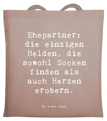 Produktbild von Mr. & Mrs. Panda Tote Bag Spruch Ehepartner Helden - Braun Pastell - Geschenk, Schultasche, Shopping Tasche, Laptoptasche, Romantik, Familienleben, Weihnachten, Verwandte