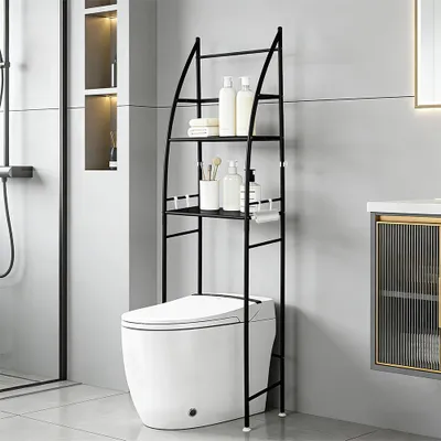 Produktbild von WC Regal über Toilette Metall Badregale 165x46x25cm Standregal Schwarz