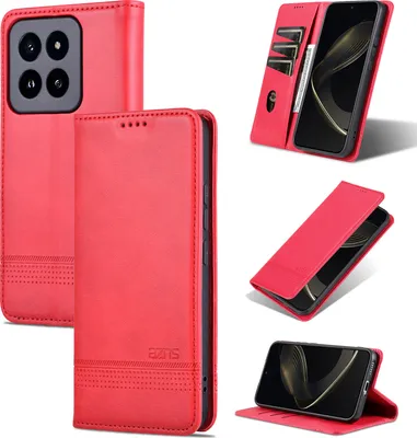 Produktbild von Leder Hülle für Xiaomi 14 Pro, Klapphüllen Brieftasche Magnetverschluss Ständer Schutzhülle Rosa
