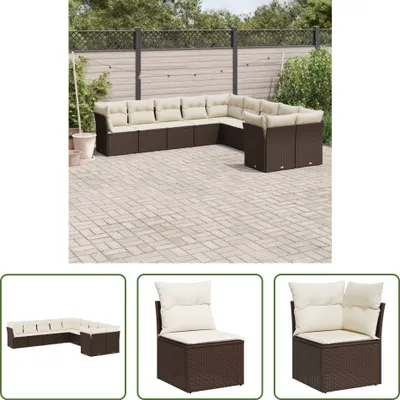 Produktbild von The Living Store 10-tlg. Garten-Sofagarnitur mit Kissen Braun Poly Rattan