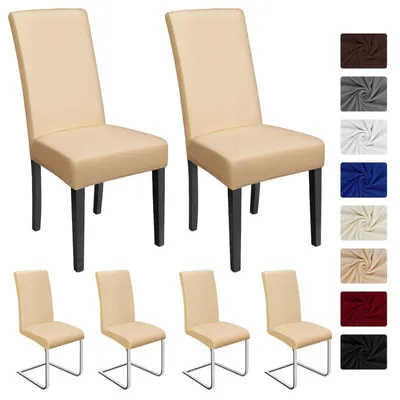 Obrázek produktu pro 6 kusů potahů na židle, elastické potahy na židle, barva béžová, materiál: 95 % polyester, 5 % Elastan