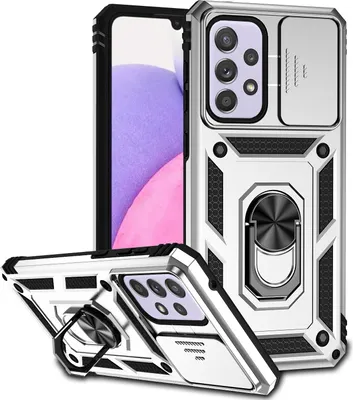 Produktbild von Galaxy A33 5G Hülle mit Schiebe Kamera Schutz und Ringhalter Ständer Robust Rüstung Schutzhülle für Samsung Galaxy A33 5G Silber