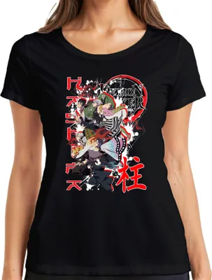 Zdjęcie produktu dla Demon Slayer Kimetsu no Yaiba Anime Characters Gift Grunge Ladies T-Shirt, Czarny, L