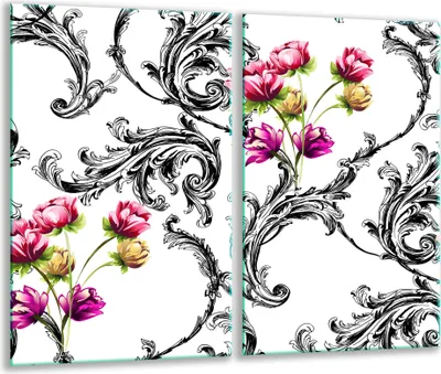 Produktbild von Herdabdeckplatten 2 teilig 30x52 Glaskeramikfeld Abdeckung Glas Blumen