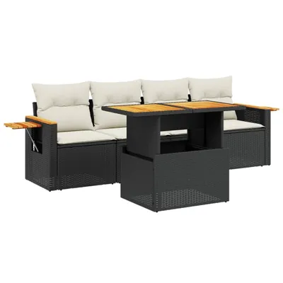 Produktbild von vidaXL 5-tlg. Garten-Sofagarnitur mit Kissen Schwarz Poly Rattan