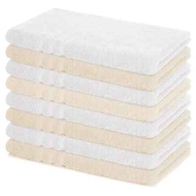 Zdjęcie produktu dla Zestaw 8 ręczników Lavea® 50 x 100 cm, Elena, 100% bawełna, ręcznik frotte, ręcznik sportowy, można prać w temperaturze 60°C, zestaw ręczników, biały i kremowy
