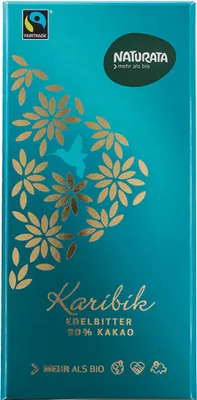 A close-up of a chocolate bar wrapper with decorative floral patterns and text.