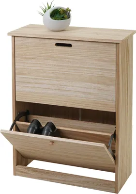 Zdjęcie produktu dla Wywrotka do butów HWC-K45, szafka na buty, półka na buty, 81x60x25cm 2 klapy, MDF z paulowni ~ naturalny brąz