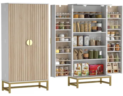 Produktbild von Kš¹chenschrank mit 12 Einlegeb?den und Tš¹ren, verstellbare Einlegeb?den, 58 x 29 x 119,5 cm, wei?