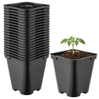 Produktbild von Garronda 20 Stück Kunststoff eckig abgerundet mit Drainagelöchern für Garten (Schwarz, 9 x 9 x 9,6 cm (0,5L)) GD-KW-SR
