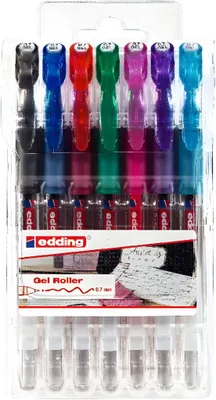 Produktbild von Edding 2185 gel roller, Verschlossener Gelschreiber, Schwarz, Blau, Grün, Pink, Rot, Violett, Mehrfarbig, Gummi, 0,7 mm, Metall