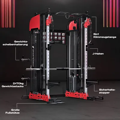 Produktbild von Sportstech SXM200 Smith Machine – Multifunctional, Power Rack, Kabelzug & Klimmzug, 140kg Trainingsgewicht