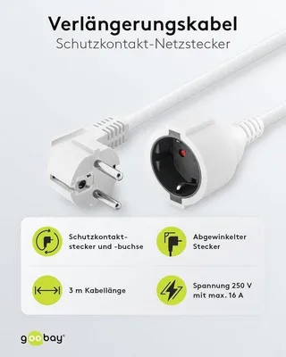 Productafbeelding van Verlengkabel 3 m Schuko-stekker - Wit