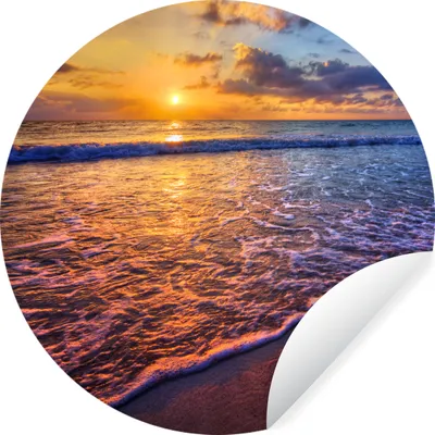 Produktbild von MuchoWow® Runde Wandtattoo - Wandsticker Tapete Aufkleber Meer - Strand - Sonnenuntergang - Wolken - Horizont Ø 80 cm Selbstklebend und Repositionierbar - Wandaufkleber - Kreis - Mauerkreis - Wand Bilder - Wandsticker - Wohnzimmer Dekoration - Dekoration für die Wände - Aluminium - Babyzimmer