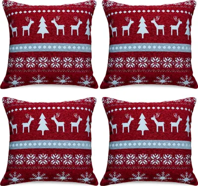 Imagen del producto de Juego de 4 fundas de cojín de 45x45 cm, diseño "Elche" y estampado rojo, ideales para decoración navideña
