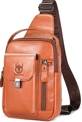 Produktbild von Umhängetasche aus echtem Leder, Schulter-Brusttasche, Outdoor-Reise-Camping-Rucksack, tragbare Tablet-Handytasche, Gelb