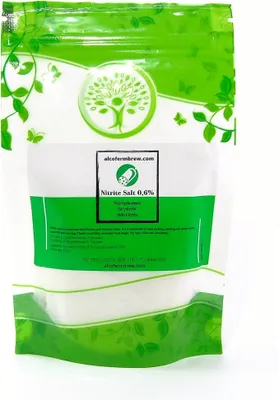 A resealable pouch of nitrite salt for curing meat.