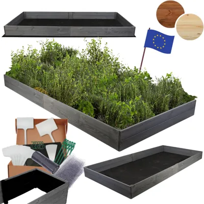 Produktbild von MODO24 Hochbeet Holz, Pflanzkasten, Massivholz, Kiefer, Kräuterbeet, Blumenkasten, Garten, Terrasse, 18x203x100 cm, Grau, ZP06