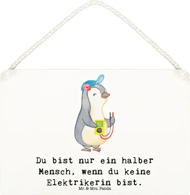 Produktbild von Mr. & Mrs. Panda Schild Elektrikerin Herz DIN A6 - Weiß - Geschenk, Beruf, Lustig, Deko Wandbild, Türschild, wandtafel, Holzschild, Ausbildung, holzbild, Gesellenprüfung
