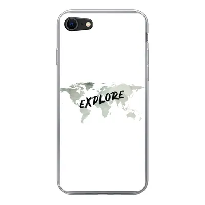 Produktbild von MuchoWow® Handyhülle Schutzhülle Hülle für iPhone SE 2020 Weltkarte - Grau - Zitat Silikon Softcase Handy Hülle - Kartenbesitzer