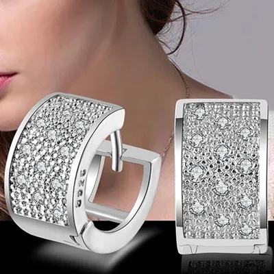 Produktbild von Mode Frauen Kristall 925 Sterling Silber Ohrstecker Creolen Schmuck