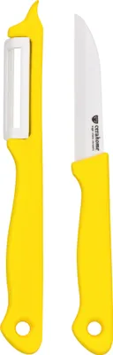 Produktbild von GRÄWE Keramik Messerset Cerahome 2-teilig | Messer (7,5 cm) & Schäler (18 cm) | Zirkonia-Klinge & Kunststoffgriff | hygienisch, geschmacksneutral & leicht | Gelb