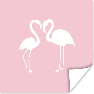 Produktbild von MuchoWow® Poster Flamingo - Vogel - Weiß - Zeichnung 100x100 cm - Babyzimmer