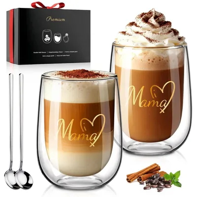 Produktbild von Doppelwandige Latte Macchiato Gläser 350ml 2er Set MAMA