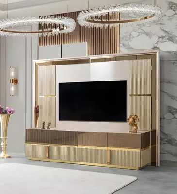 Produktbild von Moderner Design TV Ständer mit strukturierter Front und Glasdetails