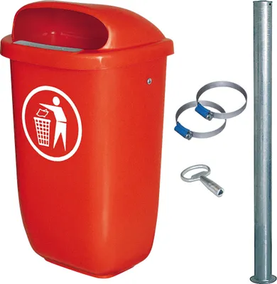 Produktbild von 50 Liter Abfallbehälter im Komplettset mit verzinktem Rohrpfosten