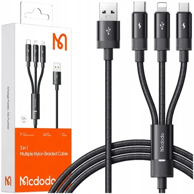 Immagine prodotto di Mcdodo 3In1 Cavo Usb Ricarica Rapida Usb-C Lightning Micro Usb Qc 1M Led